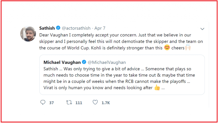 இங்கிலாந்து வீரர் மைக்கல் வான்னுக்கும், நடிகர் சதீஷ்கும் இடையே மோதல்