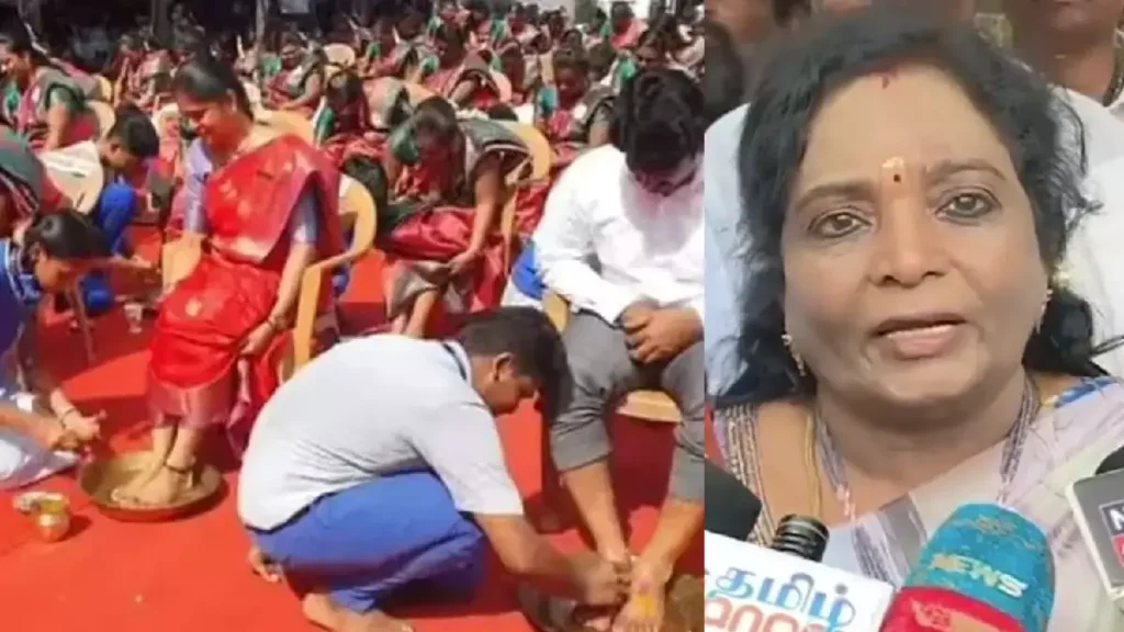 பாத பூஜை செய்றது நமது கலாச்சாரம்… அமைச்சர் அன்பில் மகேஷ் கருத்துக்கு தமிழிசை எதிர்ப்பு…!
