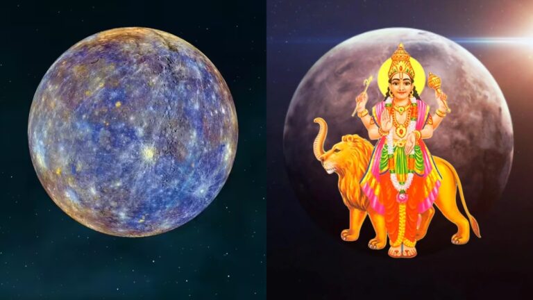 பச்சை நிற மலர்களால் அலங்கரிக்கப்பட்ட புதன் பகவான் சிலை