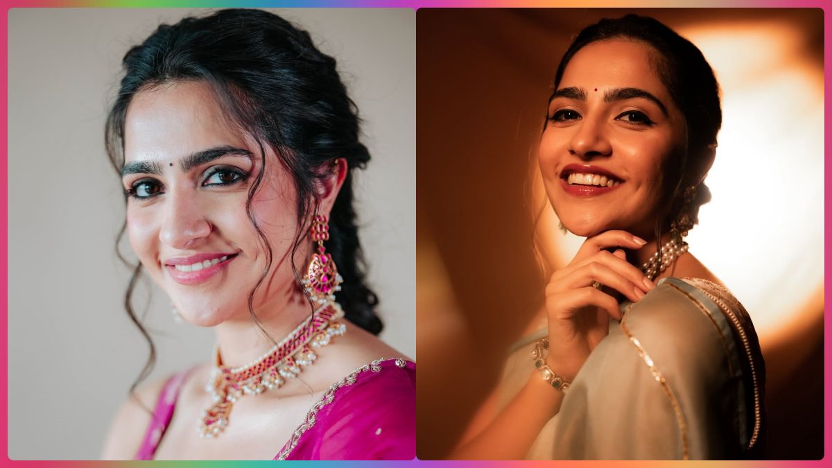 Actress Rukmini Vasanth in a stylish contemporary outfit during her recent visit to Hyderabad and Chennai.