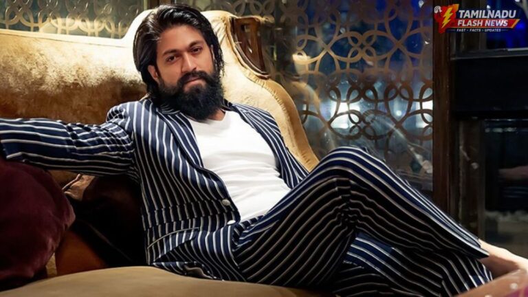 Official poster of Yash from Toxic movie set against a snowy, blood-streaked background.