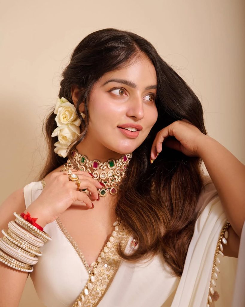 Official glamorous photoshoot of actress Malavika Menon in vibrant ethnic attire for 2026.