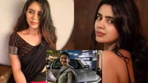 Actress Soundariya Nanjundan during her new car delivery ceremony.