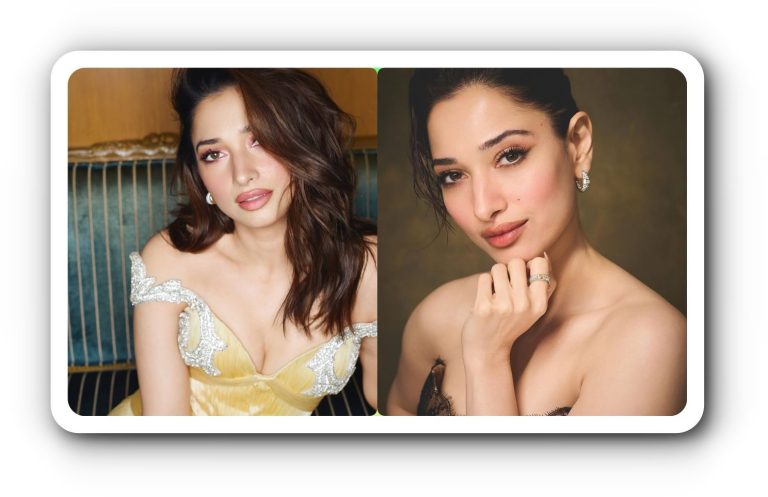 Portrait of Tamannaah Bhatia celebrating 20 years in the film industry.