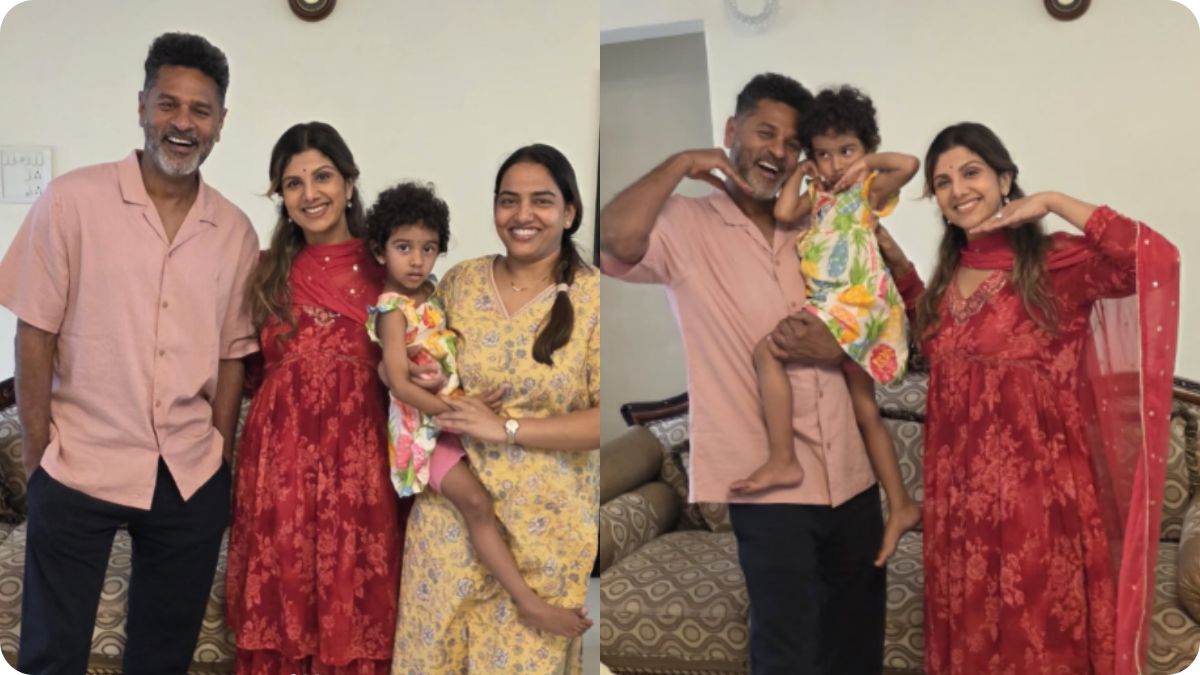 Actress Rambha with Prabhu Deva, his wife Himani Singh, and their daughter in a recent viral photo.