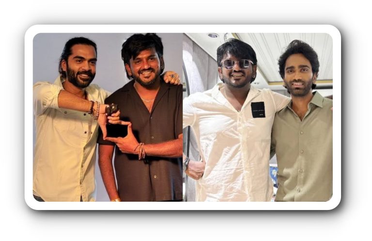 Director Ashwath Marimuthu posing with Silambarasan TR and producer Archana Kalpathi for STR 51 movie update.