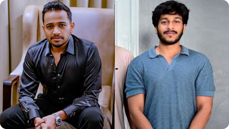 Actors Basil Joseph and LK Akshay Kumar celebrate the shoot wrap of their Tamil film Raawadi.