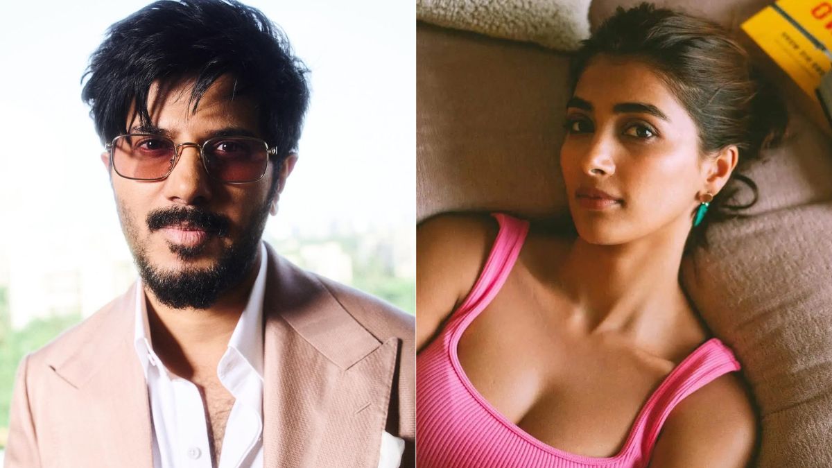 Actor Dulquer Salmaan and Pooja Hegde at the Amazon Prime Video event in Mumbai for DQ41 movie announcement.