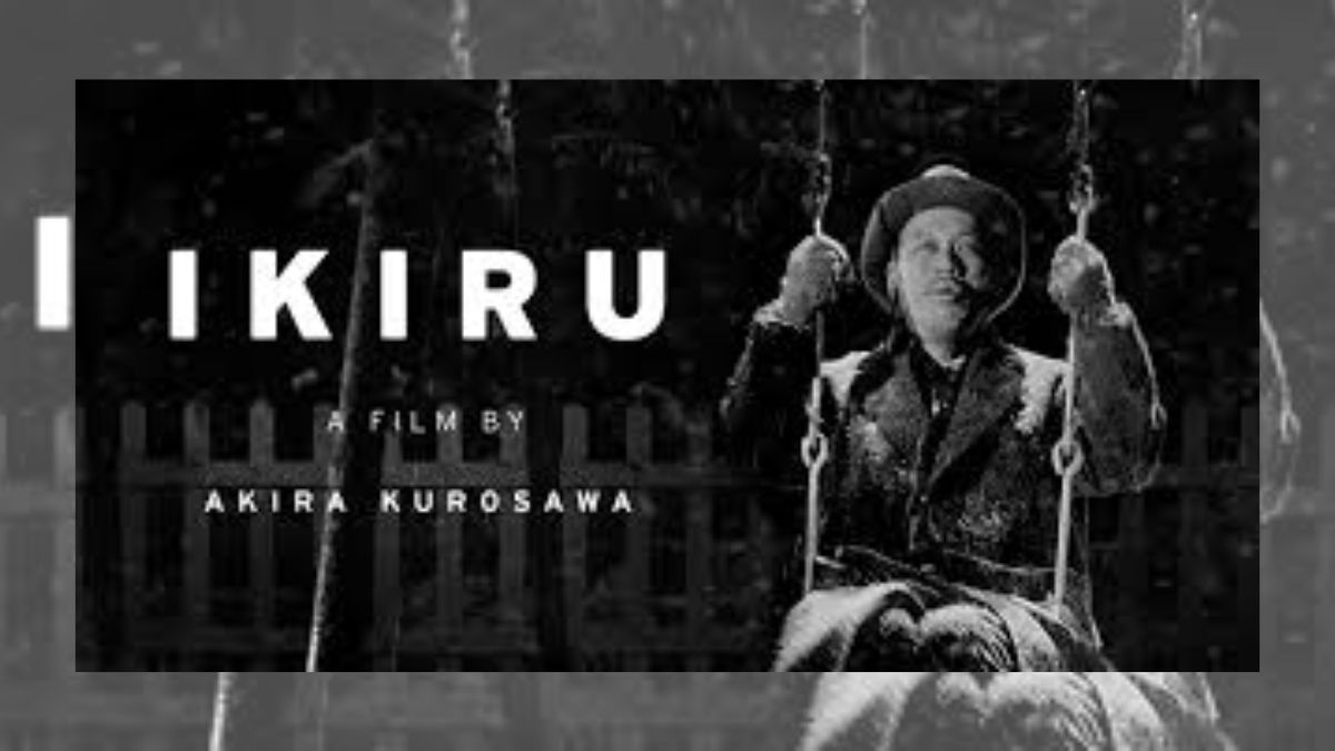 Kanji Watanabe sitting on a swing in the snow from Akira Kurosawa's film Ikiru.