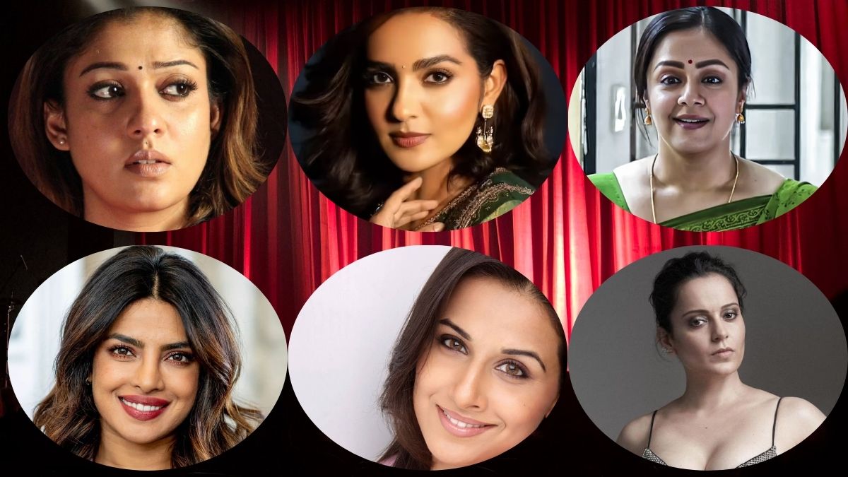 Leading Indian actresses Nayanthara, Parvathy Thiruvothu, and Jyothika celebrating women empowerment in cinema.