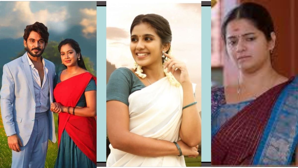 Cast of Moondru Mudichu serial celebrating the number one spot in Tamil TV TRP ratings.