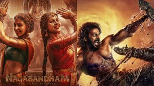 Grand visual of Namo Re song from Nagabandham movie featuring Virat Karrna and Nabha Natesh.