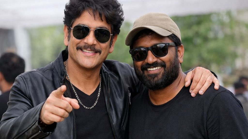 Nagarjuna with director Ra Karthik on the sets of his 100th film King 100.