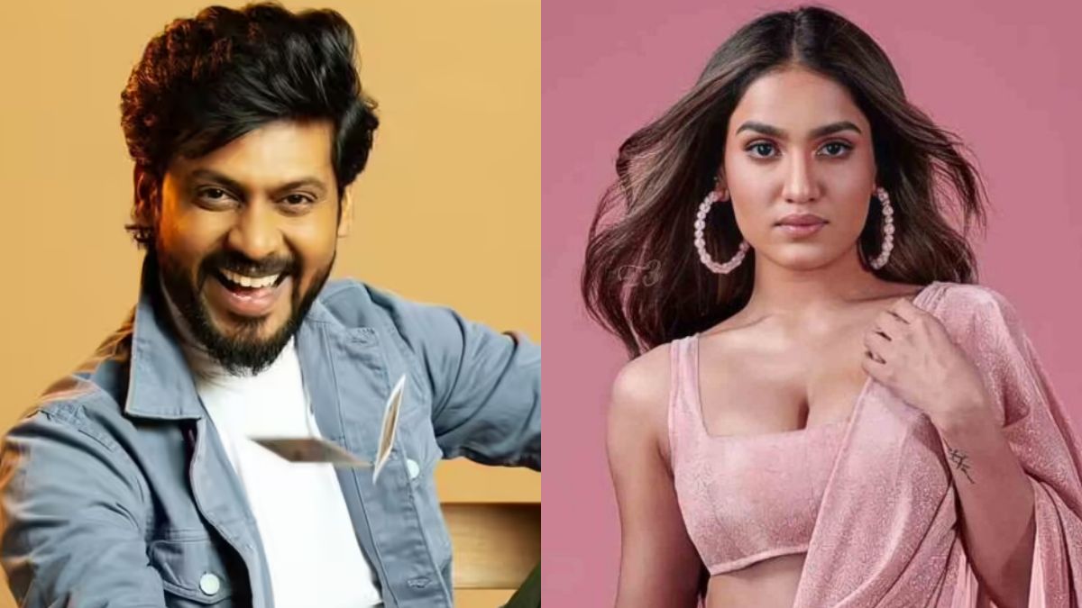 Actor Rio Raj and Saniya Iyappan in the upcoming Tamil movie Maddy titled poster.