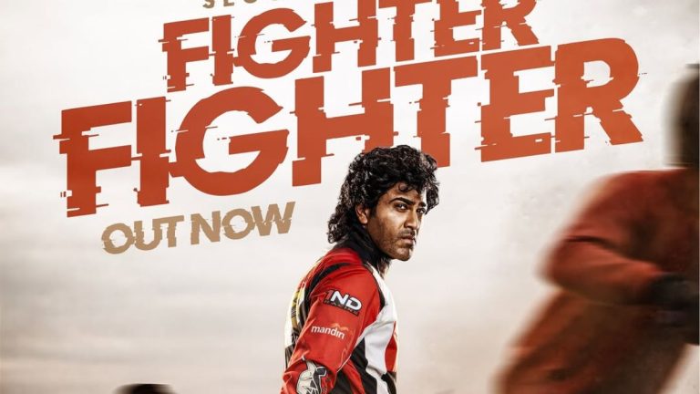 Actors Sharwanand and Dr Rajashekhar in an official poster of Biker movie for Fighter Fighter song release.