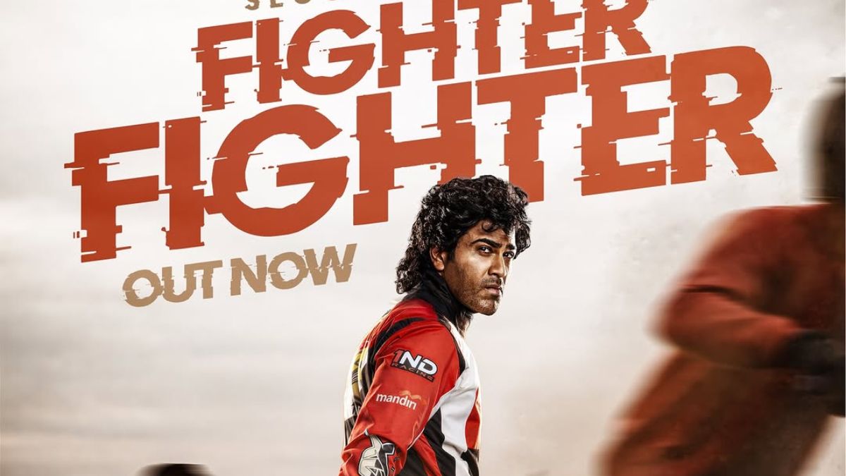 Actors Sharwanand and Dr Rajashekhar in an official poster of Biker movie for Fighter Fighter song release.