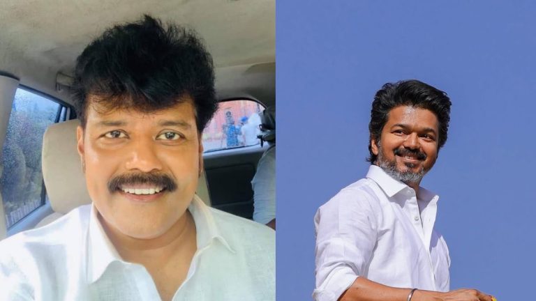 Actor Vijay and Sriman together during the production of their movie Villu directed by Prabhu Deva.