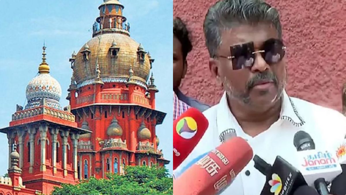 Actor Parthiban interacting with the press outside Chennai High Court after his 'No Caste' certificate case was closed.