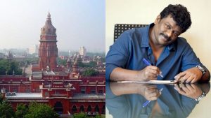 Actor Parthiban holding the 'No Caste, No Religion' certificate issued by Shozhinganallur Tahsildar.
