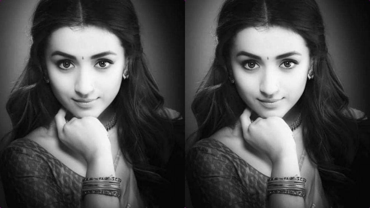 Actress Trisha Krishnan in a stylish look from the official movie poster of Karuppu.