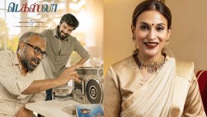 Director Aishwarya Rajinikanth on the sets of her upcoming movie Texla with producer Kannan Ravi and composer Yuvan Shankar Raja.