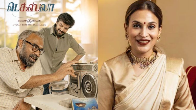 Director Aishwarya Rajinikanth on the sets of her upcoming movie Texla with producer Kannan Ravi and composer Yuvan Shankar Raja.