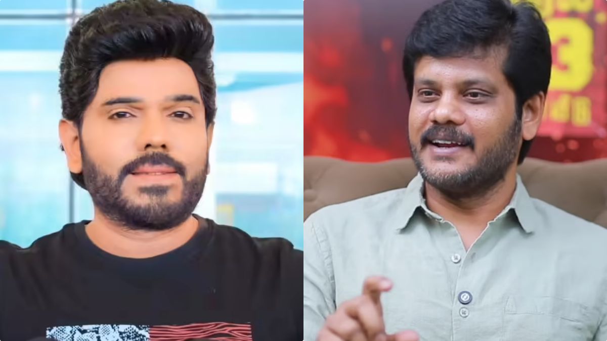 Actor Arul Saravanan and Director Durai Senthilkumar at a film event discussing their collaboration.