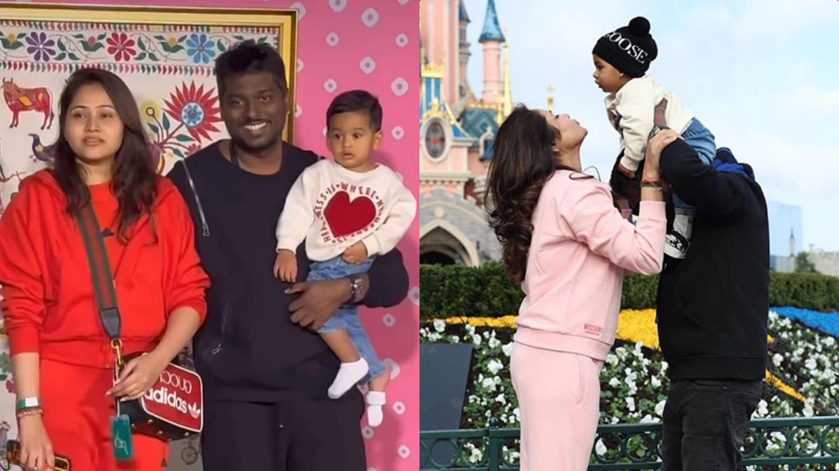 Director Atlee, Priya and their son Meer in a happy family portrait from a recent photo shoot.
