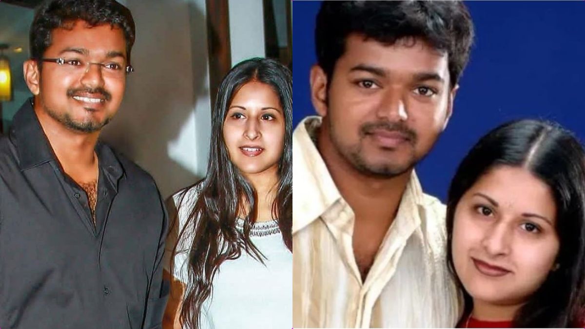 A family photo featuring Sangeetha Sornalingam and Vijay.