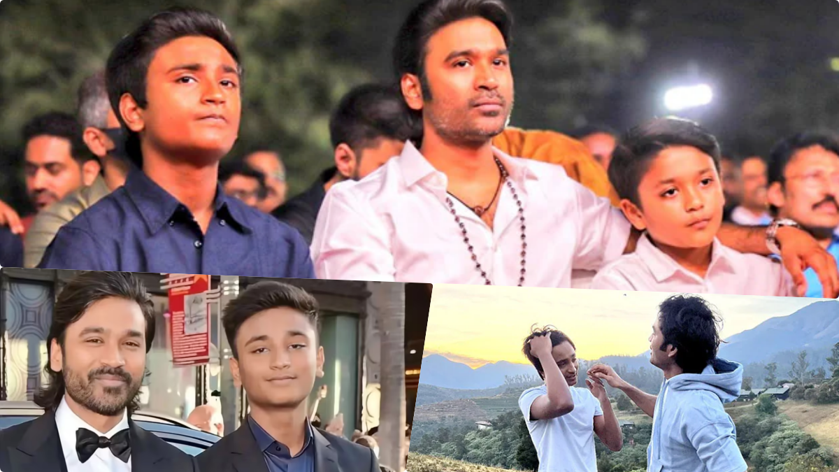 Actor Dhanush speaking about his son Yatra's acting debut during a press meet.