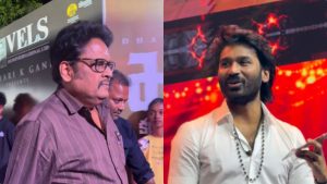 Actor Dhanush and Director KS Ravikumar during their promotional conversation for the movie Kara.