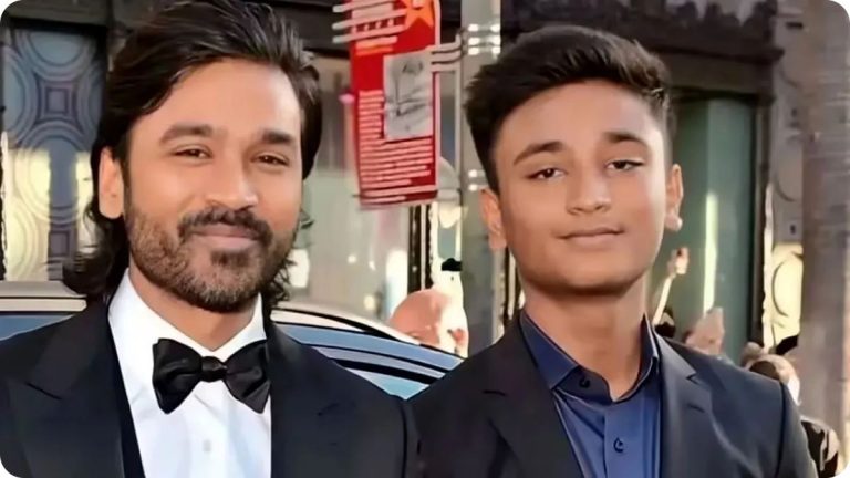 Actor Dhanush with his elder son Yatra Raja during a family event.
