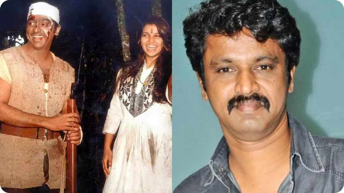 A creative collage featuring Director Cheran alongside iconic stills of Kamal Haasan from the film Gunaa.