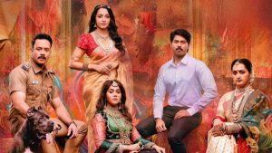 Actor Bharath as Inspector Kaalidas in a tense investigative scene from the movie Kaalidas 2.