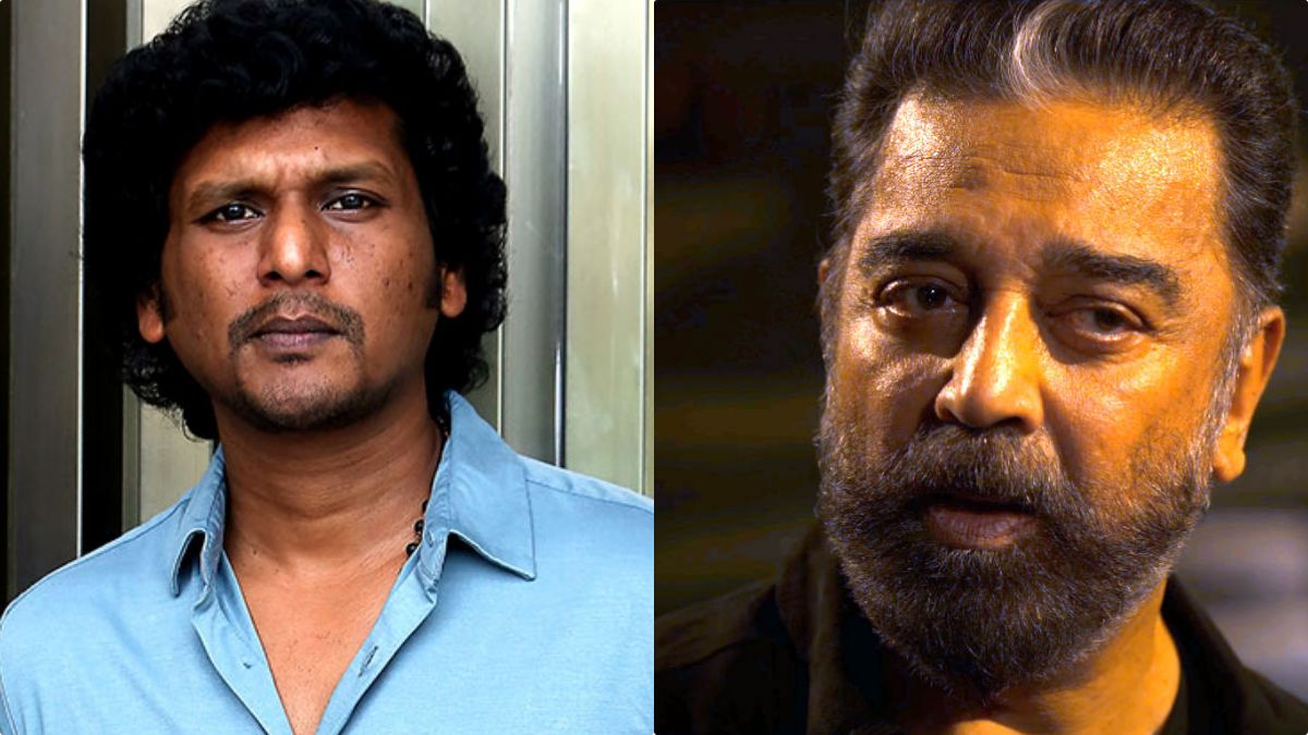 Director Lokesh Kanagaraj and Ulaganayagan Kamal Haasan sharing a candid moment on the sets of Vikram.