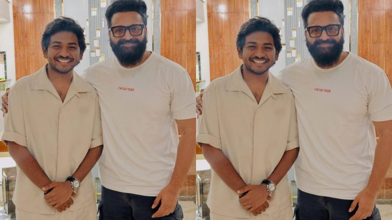 Actor Ken Karunas having a conversation with director Rishab Shetty on the sets of the movie Youth.