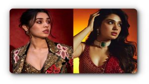 Actress Krithi Shetty posing for a formal event addressing social media safety and AI