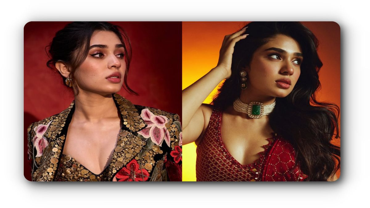 Actress Krithi Shetty posing for a formal event addressing social media safety and AI