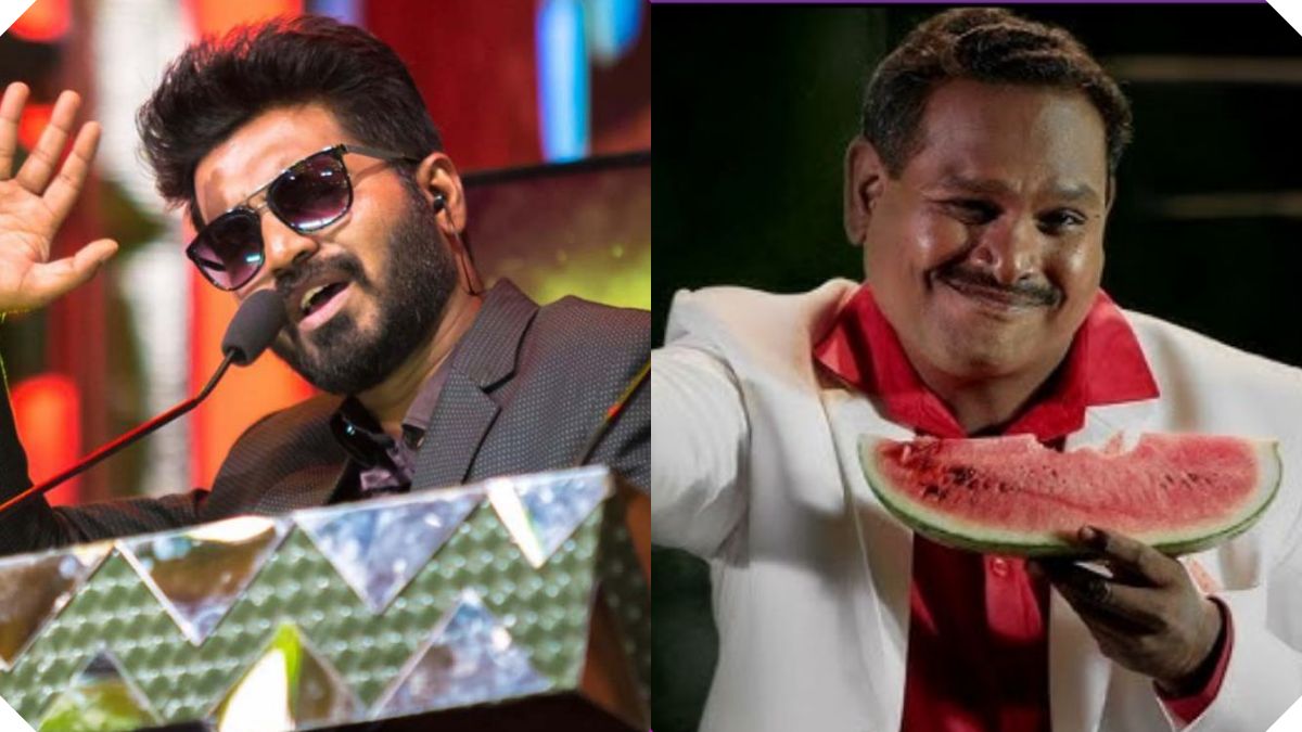 Cook with Comali Season 7 host Ma Ka Pa Anand and contestant Diwakar together in a promotional poster during the show launch.