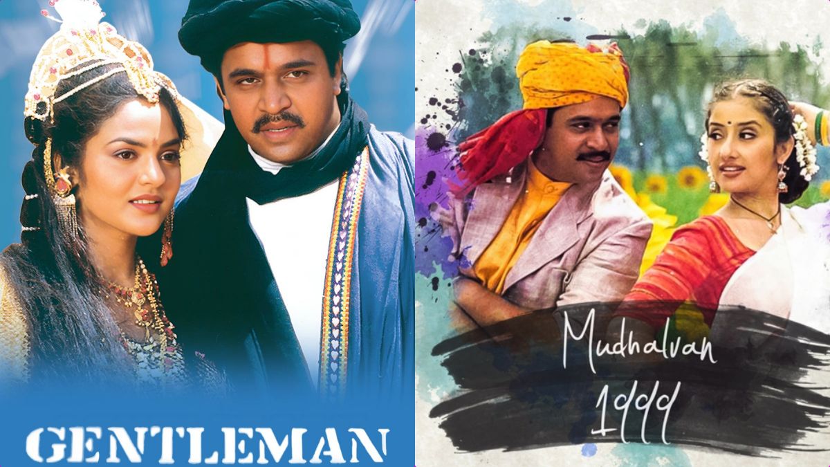 Iconic movie stills from director Shankar's blockbuster films Mudhalvan and Gentleman.