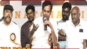 Actor Natty Natraj addressing the media at the TN 2026 press meet regarding his look resemblance to Actor Vijay.