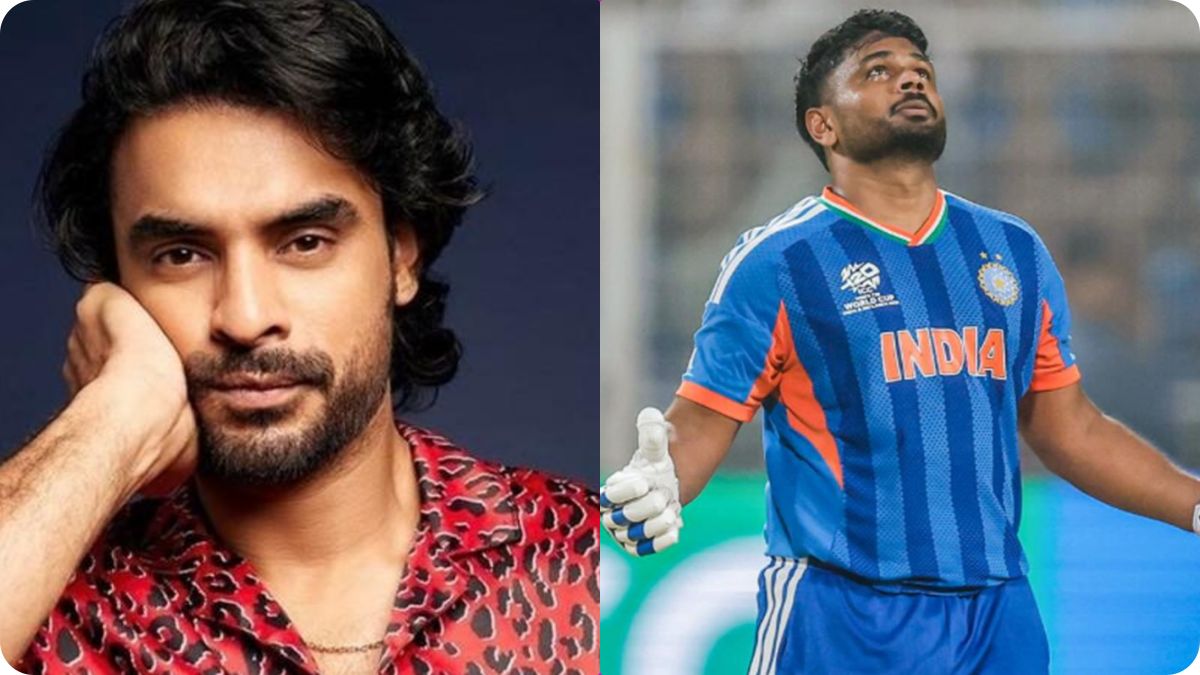 Indian cricketer Sanju Samson and Malayalam actor Tovino Thomas sharing a friendly moment.