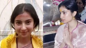 Sara Arjun In Mahakaleshwar : "வார்த்தைகளே இல்லை.. அந்த அழைப்பு வந்தது" - உஜ்ஜைனி கோவிலில் உருகிய 'தெய்வத்திருமகள்' சாரா! Actress Sara Arjun in traditional attire at Mahakaleshwar Temple Ujjain after Dhurandhar movie success.