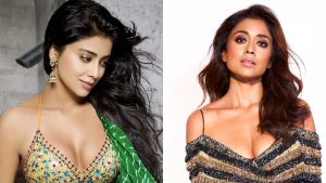 Actress Shriya Saran posing in a designer outfit by sithara_kudige for her latest Instagram photoshoot.