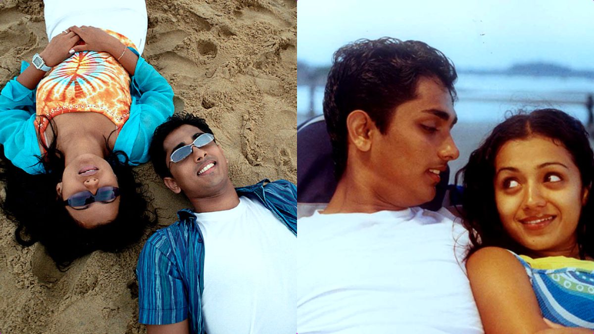 A nostalgic still of Siddharth and Trisha from the movie Aayutha Ezhuthu.