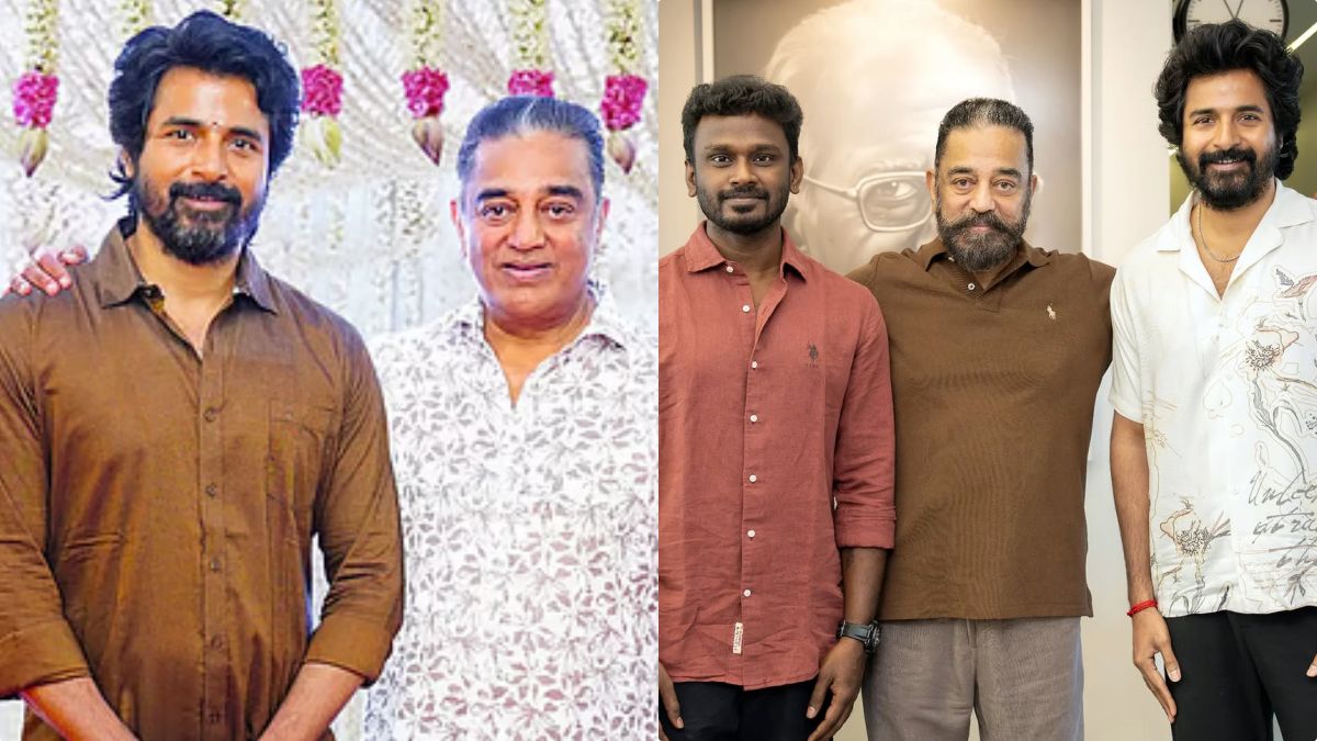 Actor Sivakarthikeyan and Producer Kamal Haasan during the official discussion of their upcoming film Seyon.