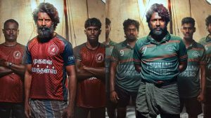 Actor Soori in a fierce look from the movie Mandaadi first look poster.