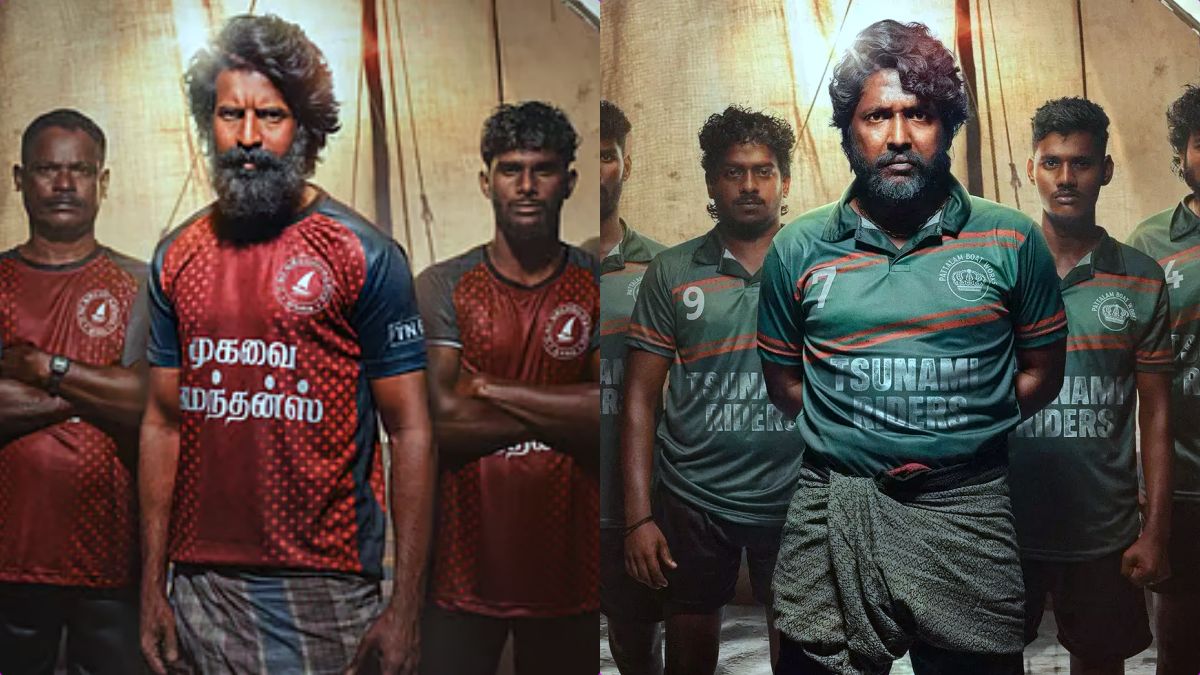 Actor Soori in a fierce look from the movie Mandaadi first look poster.