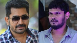 Actor Vijay Antony and Director Manthira Moorthy at the film launch event of their upcoming collaboration.