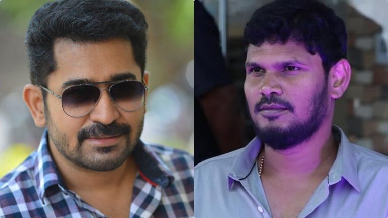 Actor Vijay Antony and Director Manthira Moorthy at the film launch event of their upcoming collaboration.